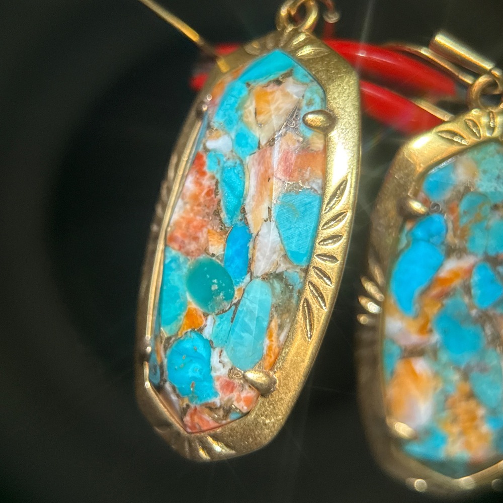 Kendra Scott Gold Turquoise Magnesite Multi Color Statement Earrings - Picture 7 of 11
